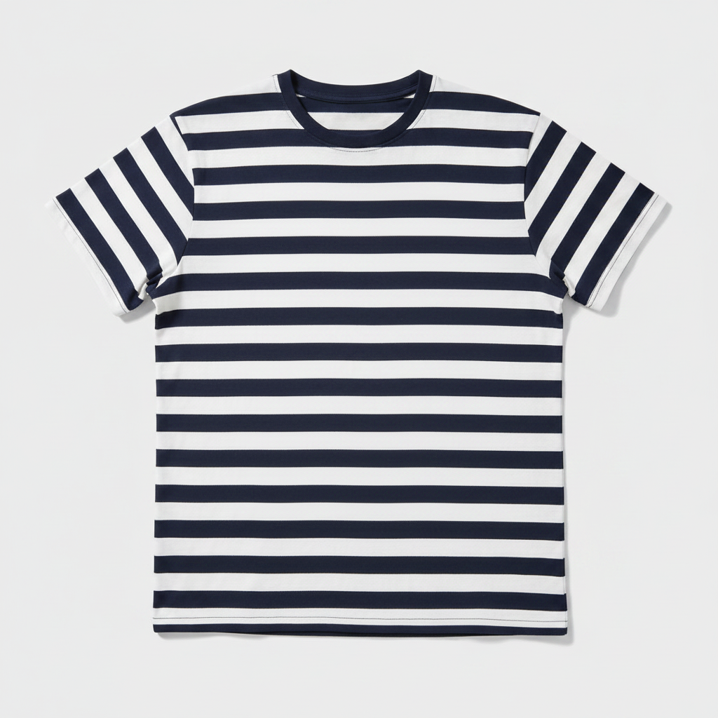 Navy/hvid stribet tee – forside v2